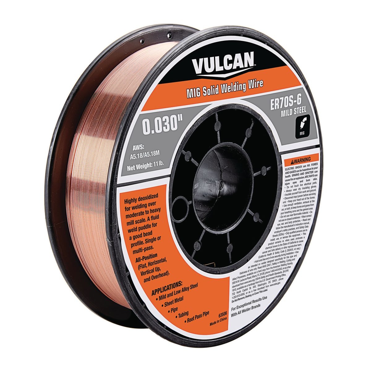 VULCAN 0.030 in. ER70S-6 MIG Solid Welding Wire 11.00 lb. Roll - Item 63506
