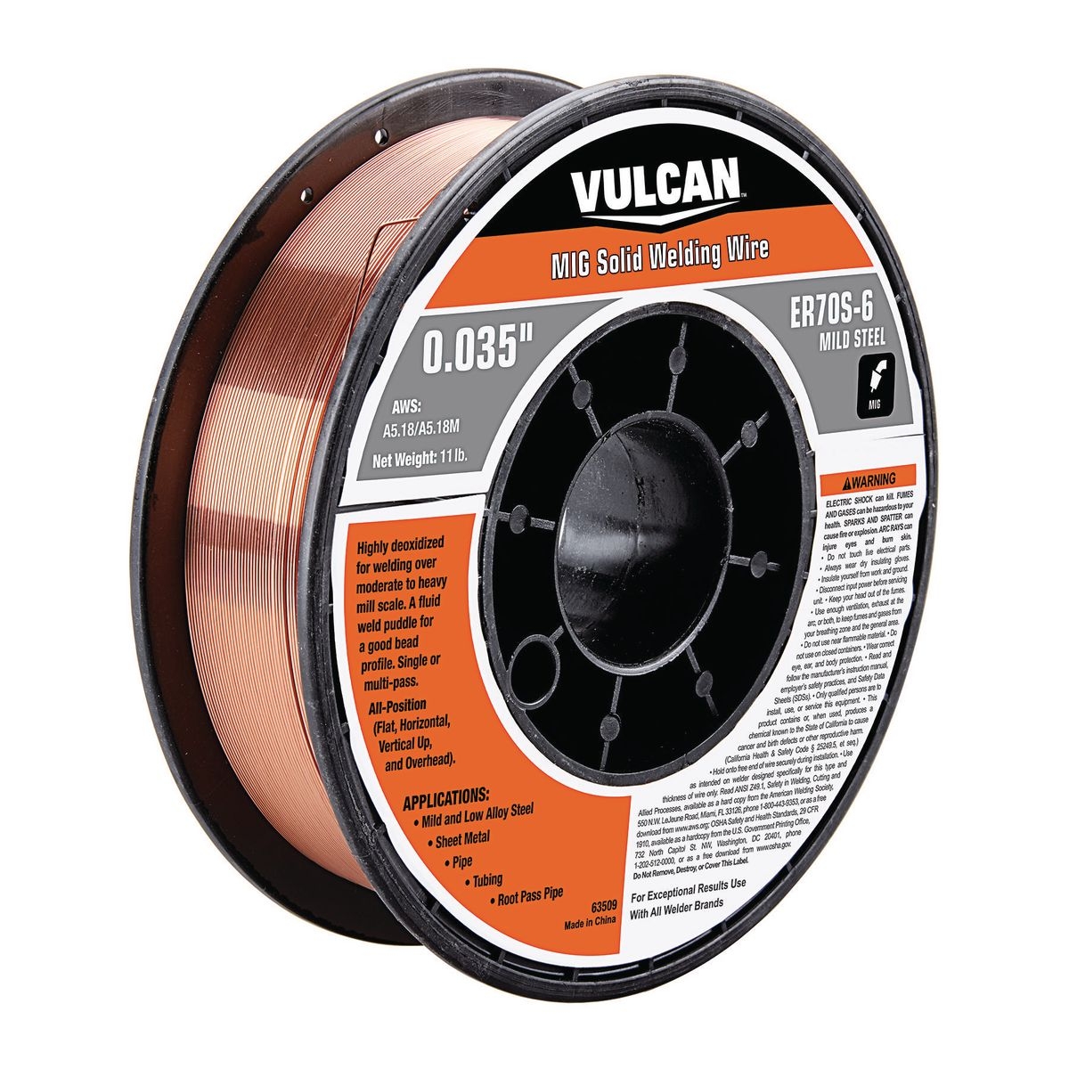 VULCAN 0.035 in. ER70S-6 MIG Solid Welding Wire 11.00 lb. Roll - Item 63509