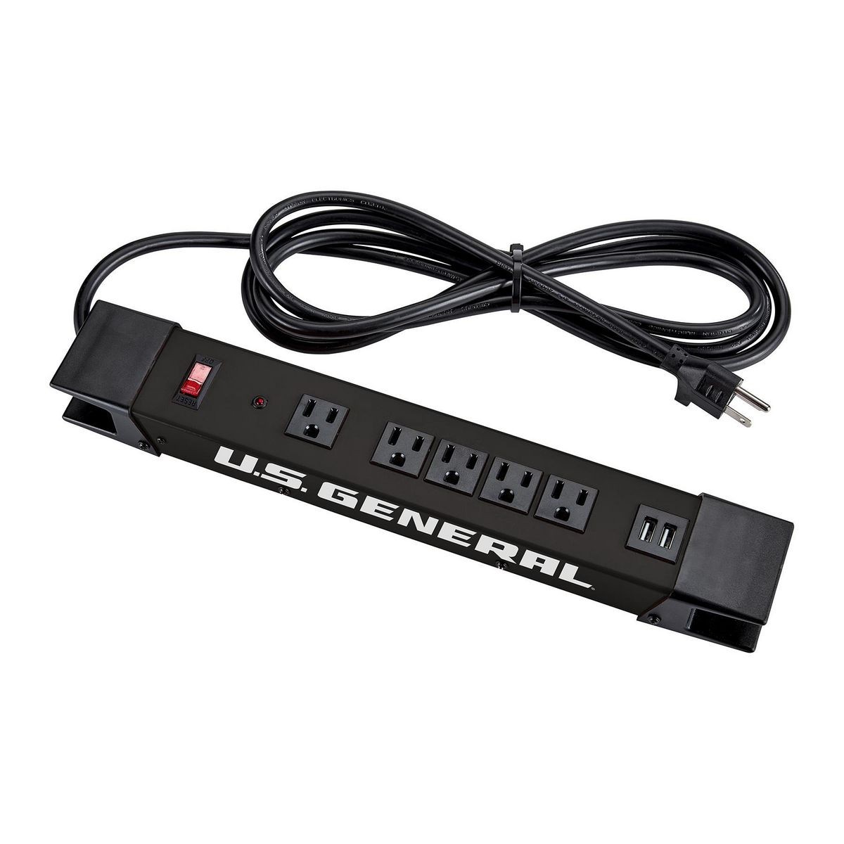 U.S. GENERAL 5 Outlet Magnetic Power Strip With Metal Housing And 2 USB Ports – Black – Item 64798