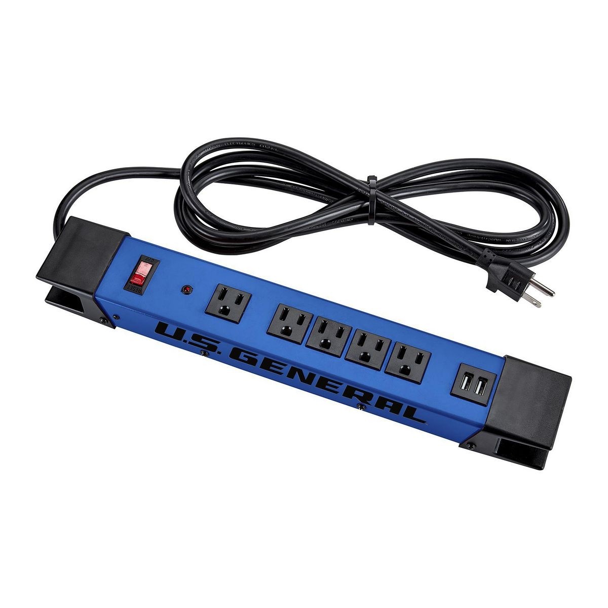 U.S. GENERAL 5 Outlet Magnetic Power Strip With Metal Housing And 2 USB Ports – Blue – Item 64876