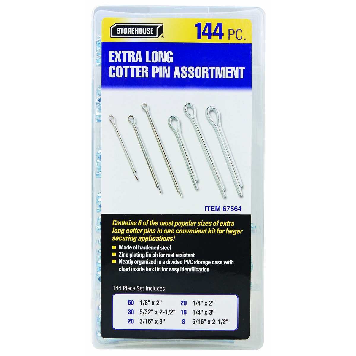 STOREHOUSE 144 Piece Extra Long Cotter Pin Assortment - Item 67564