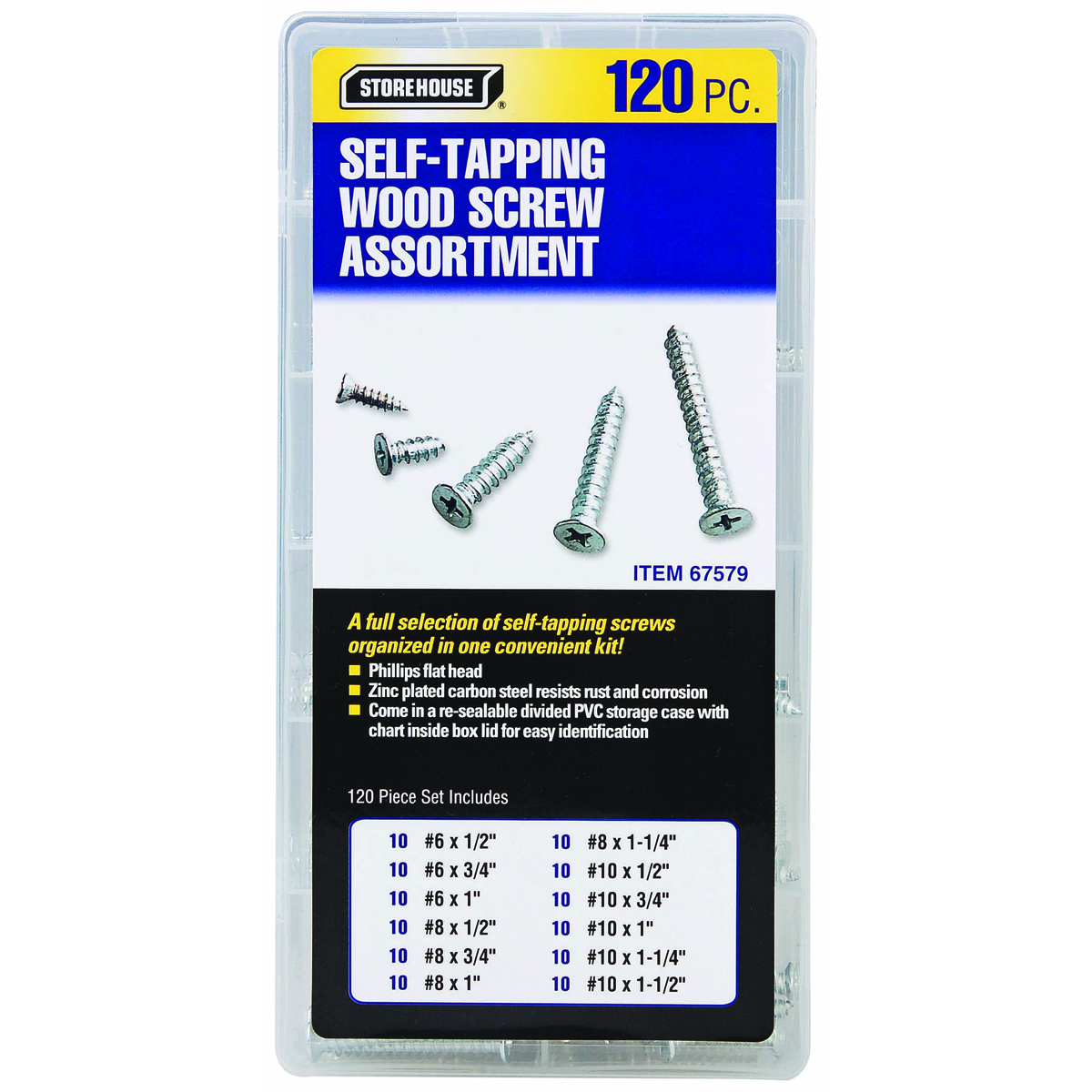 STOREHOUSE 120 Piece Self-Tapping Wood Screw Set - Item 67579