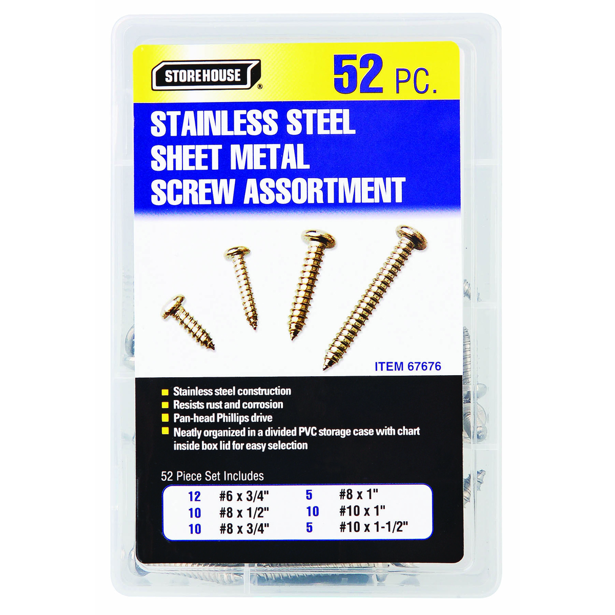 STOREHOUSE 52 Piece Stainless Steel Sheet Metal Screw Assortment - Item 67676