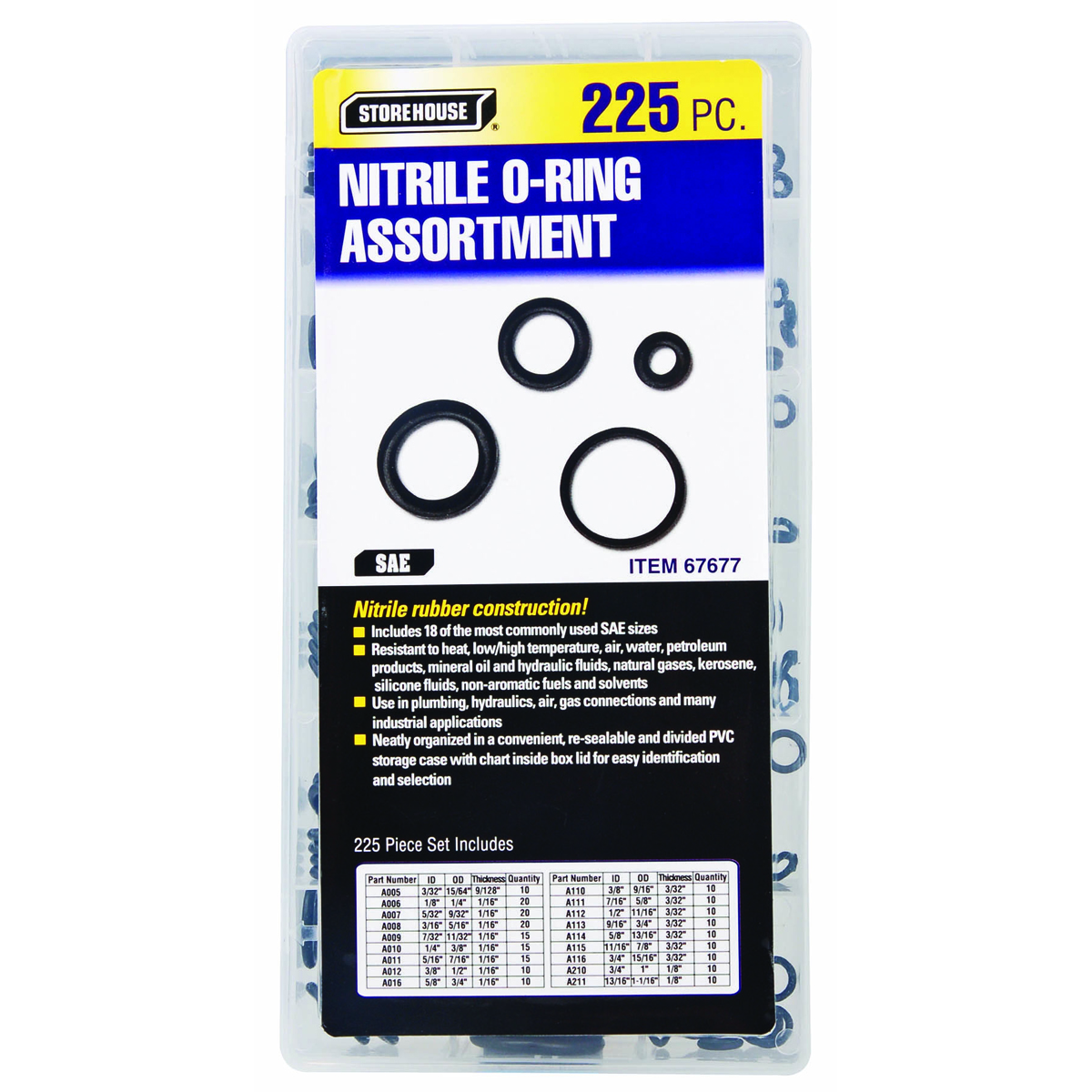STOREHOUSE 225 Piece Nitrile O-Ring Assortment - Item 67677