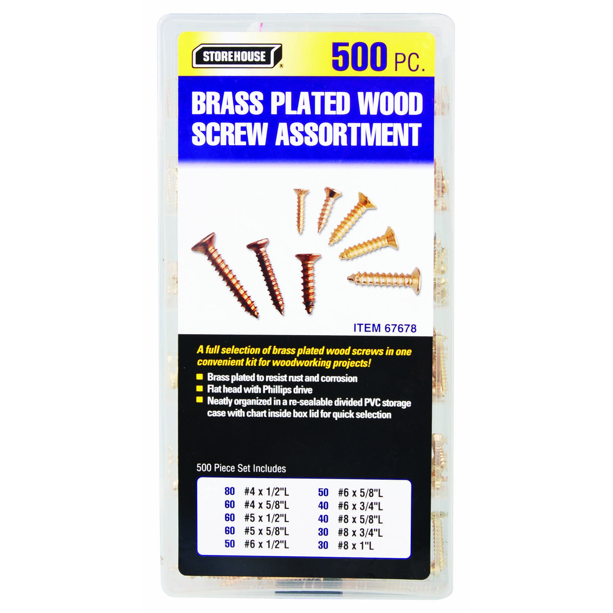 STOREHOUSE 500 Piece Brass Plated Wood Screw Assortment - Item 67678