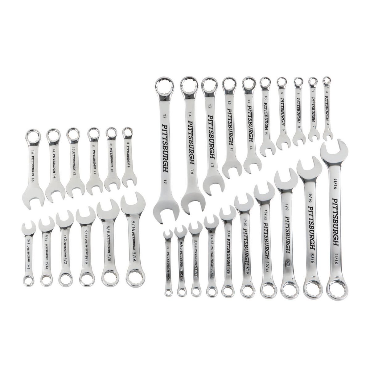 PITTSBURGH 32 Pc Fully Polished SAE & Metric Combination Wrench Set - Item 68854 / 61261