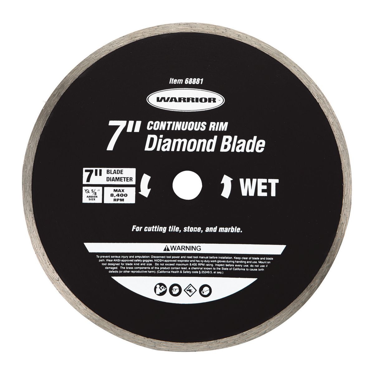 WARRIOR 7 in. Continuous Rim Wet Cut Tile Saw and Masonry Diamond Blade - Item 68881