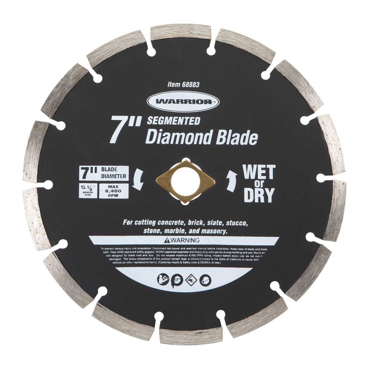 WARRIOR 7 in. Segmented Dry Cut Diamond Blade for Masonry - Item 68883
