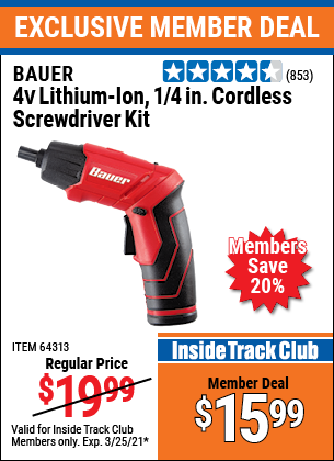 BAUER 4V 1/4 in. Cordless Screwdriver 
