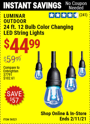 LUMINAR OUTDOOR 24 Ft. 12 Bulb Outdoor String Lights for $17.99 – Harbor  Freight Coupons
