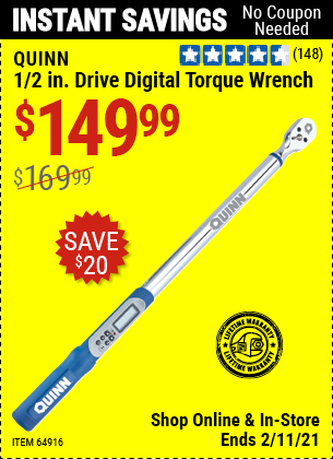 QUINN 1 2 in. Drive Digital Torque Wrench for 149.99 Harbor