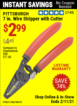 PITTSBURGH 7 In. Wire Stripper With Cutter For $2.99 – Harbor Freight ...