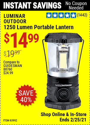 Luminar Outdoor 1250 Lumen Portable Lantern Light - Shatter Resistant