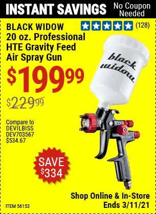 BLACK WIDOW 20 Oz. Professional HTE Compliant Gravity Feed Air Spray ...