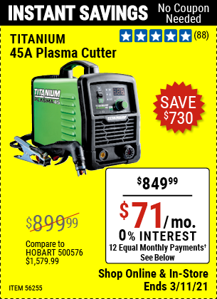 Titanium 45a Plasma Cutter For $849.99 – Harbor Freight Coupons