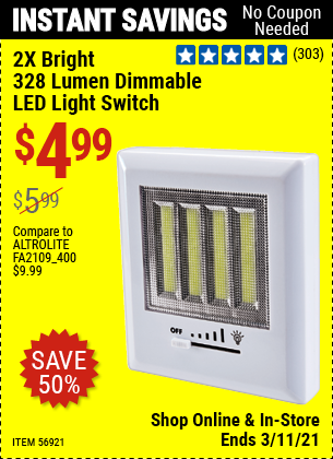 2X Bright 328 Lumen Dimmable LED Light Switch for $4.99 – Harbor ...
