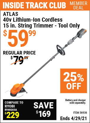 40V Cordless 15 In. String Trimmer - Tool Only