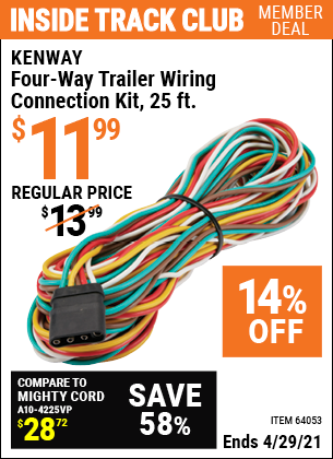 KENWAY 25 Ft. Four-Way Trailer Wiring Connection Kit for $11.99