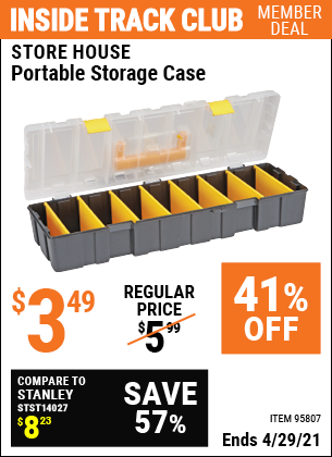 Inside Track Club members can buy the Portable Storage Case (Item 95807) for $3.49, valid through 4/29/2021.