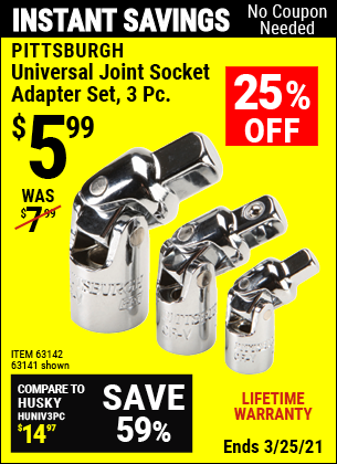 Pittsburgh Universal Joint Socket Adapter Set 3 Pc For 5 99 Harbor Freight Coupons