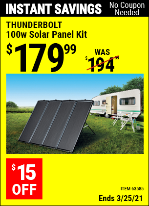 THUNDERBOLT MAGNUM SOLAR 100 Watt Solar Panel Kit for $179.99 – Harbor ...