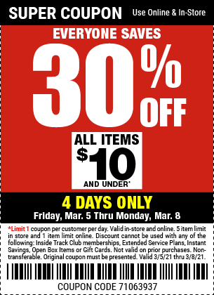 30% Off Items Under $10 Coupon Friday 3/5 THRU Monday 3/8! – Harbor ...