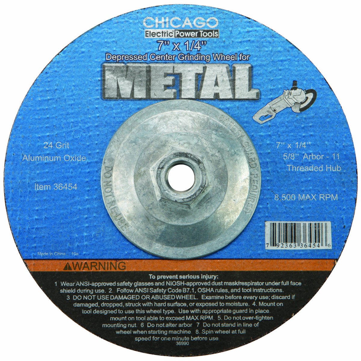 WARRIOR 7 In. 24 Grit Metal Grinding Wheel – Item 36454 / 67508