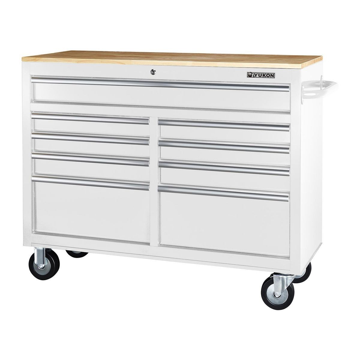 YUKON 46 In. 9-Drawer Mobile Storage Cabinet With Solid Wood Top – White - Item 57439