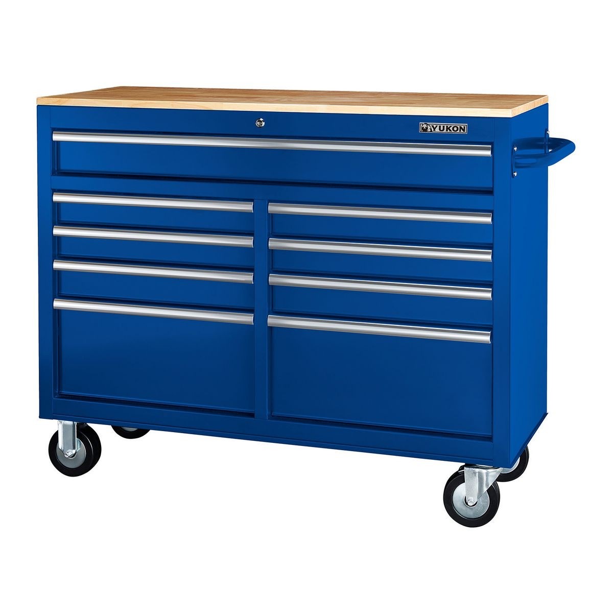 YUKON 46 In. 9-Drawer Mobile Storage Cabinet With Solid Wood Top – Blue – Item 57440