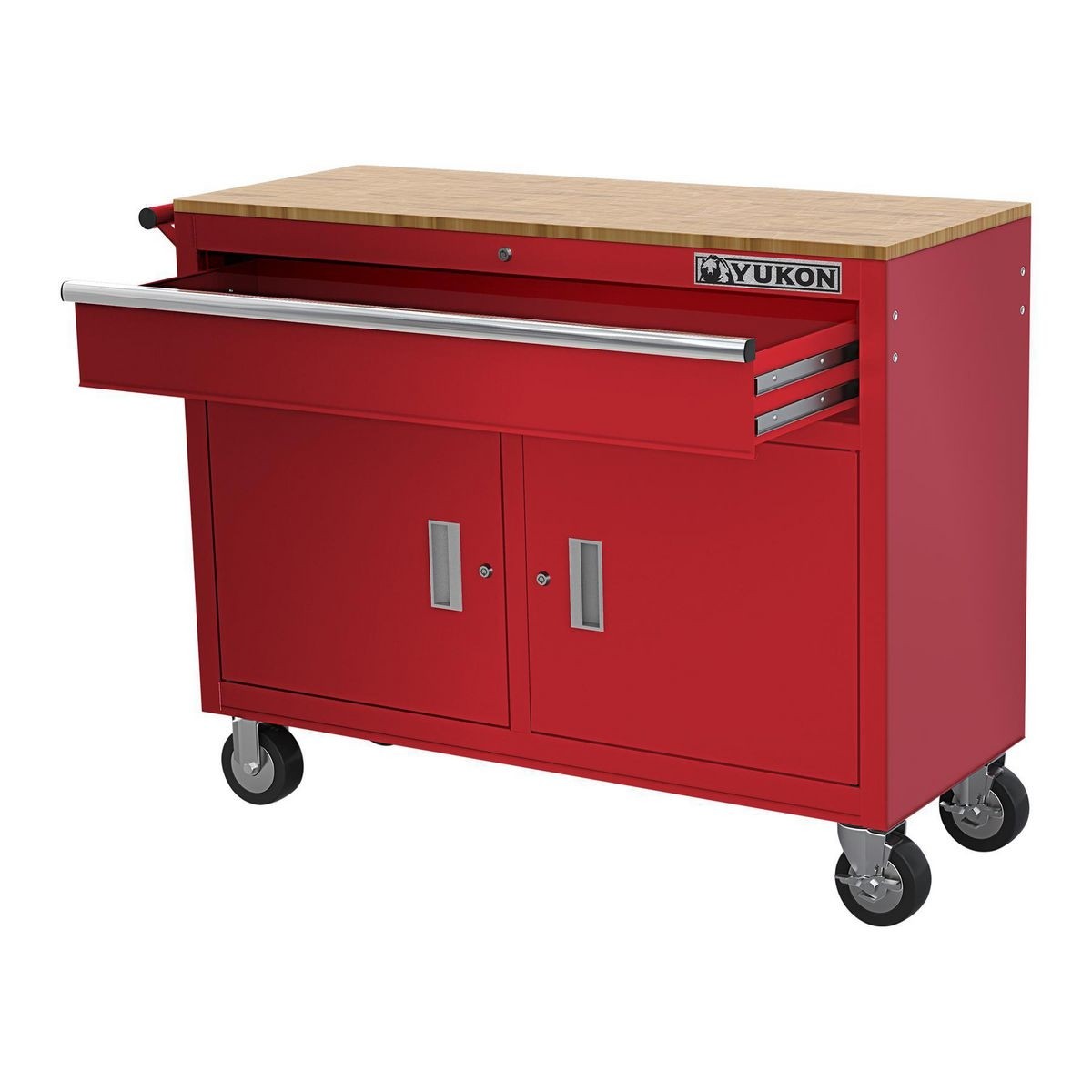 YUKON 46 In. Mobile Workbench With Solid Wood Top - Red – Item 57779