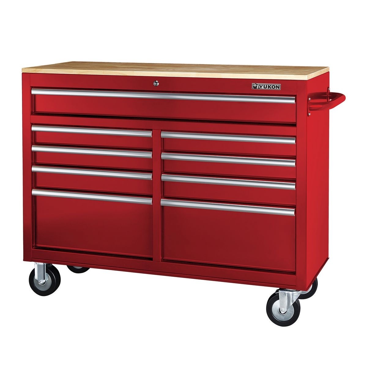 YUKON 46 In. 9-Drawer Mobile Storage Cabinet With Solid Wood Top - Red – Item 57805