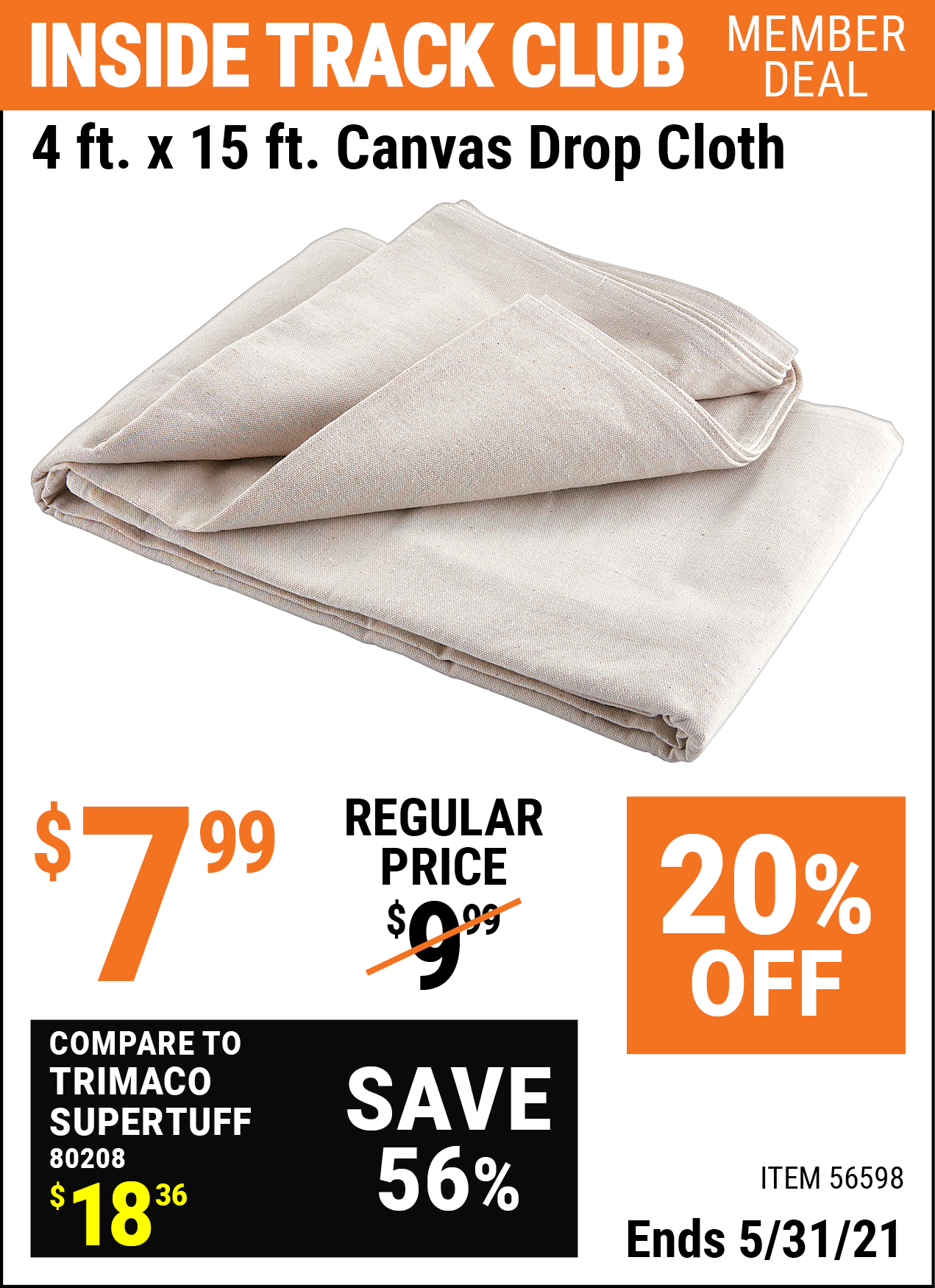 4 X 15 Canvas Drop Cloth Item 56598 Harbor Freight Coupons