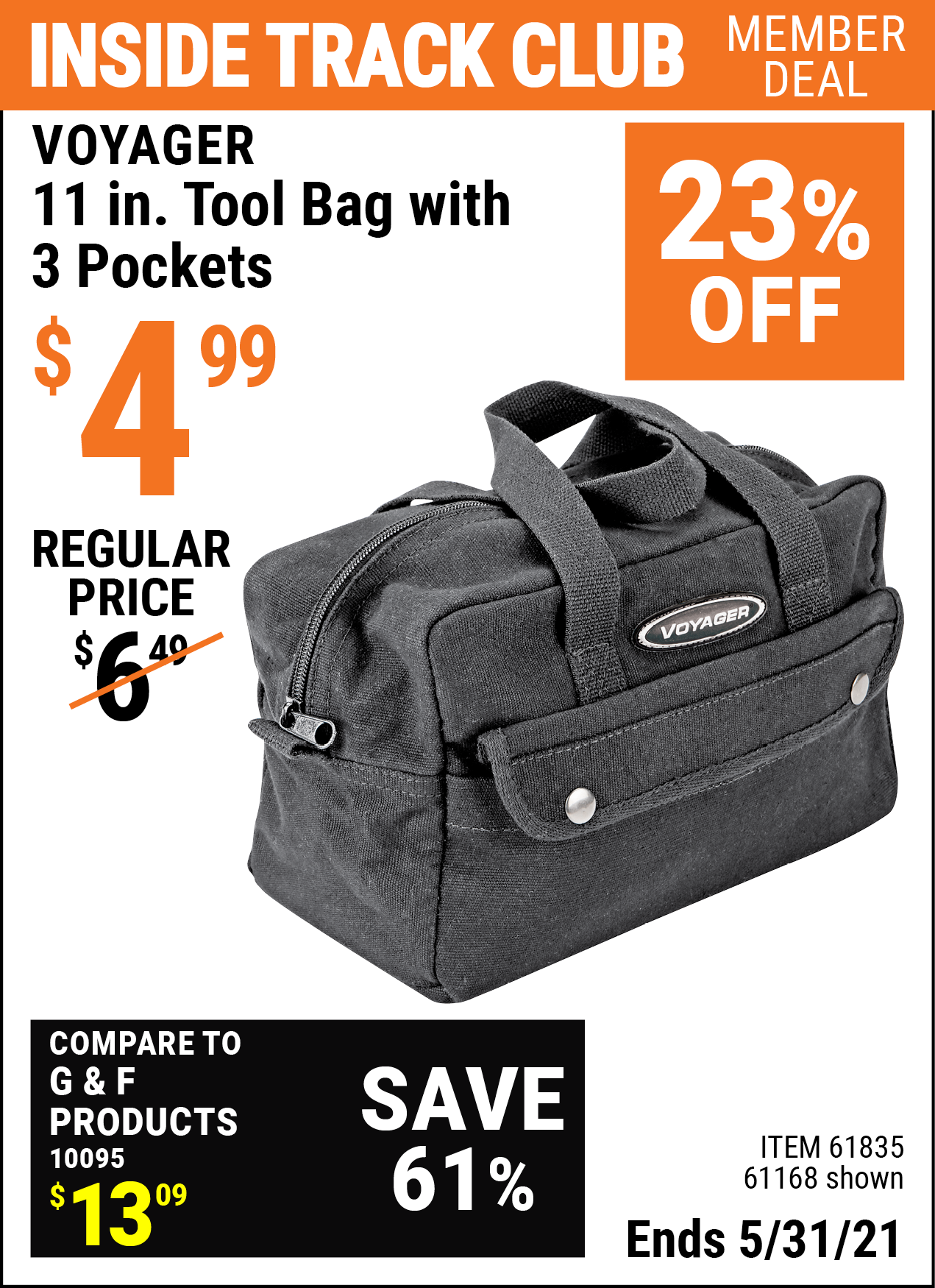 VOYAGER 11 in. Tool Bag with 3 Pockets for $4.99 – Harbor Freight Coupons