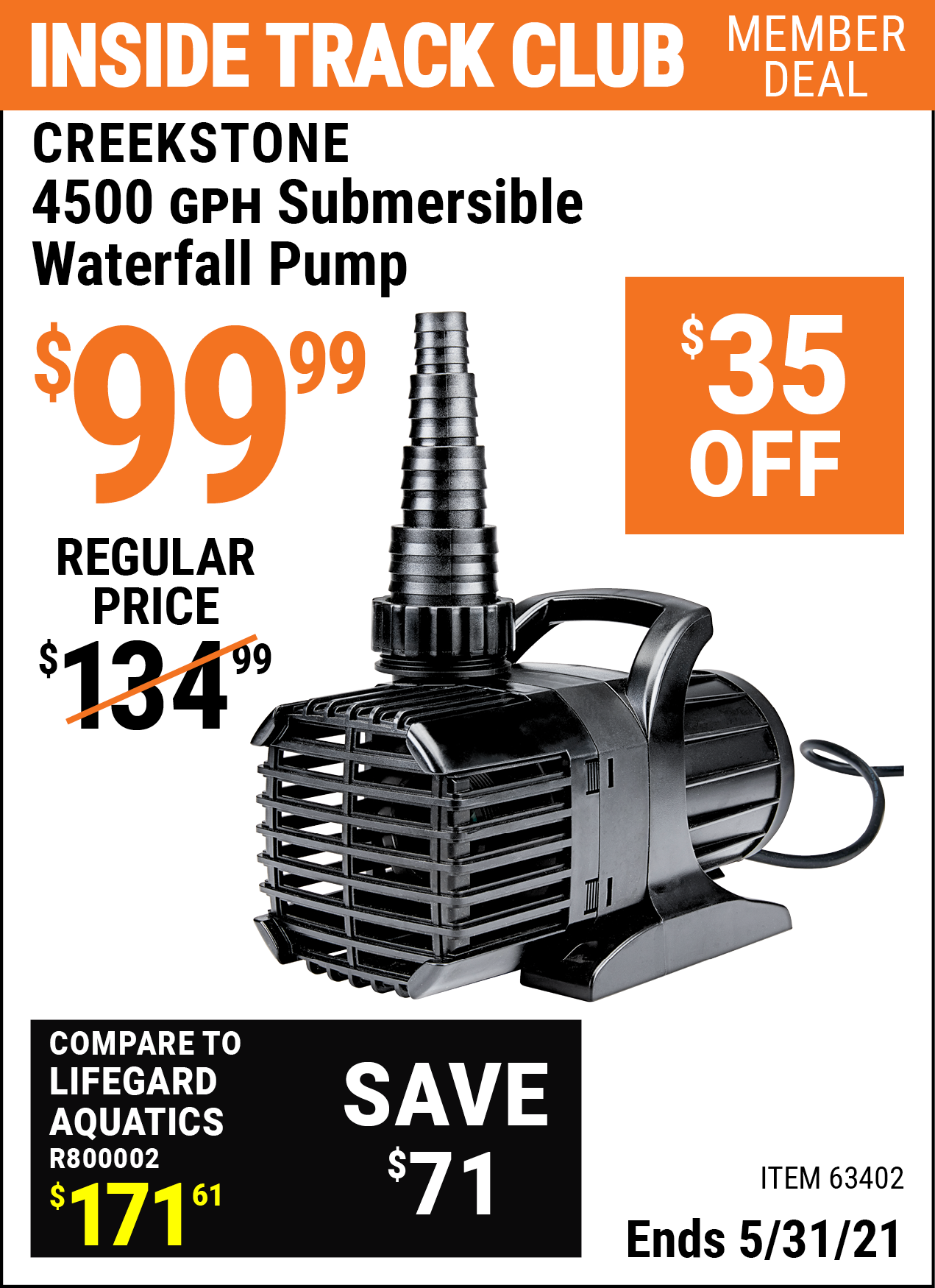 CREEKSTONE 4500 GPH Submersible Waterfall Pump for 99.99 Harbor