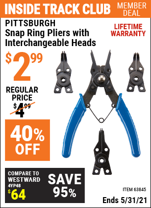 V2-4 Snap Ring Pliers with Interchangeable Heads Hand Tools PITTSBURGH 60531 