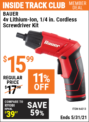BAUER 4V 1/4 in. Cordless Screwdriver 