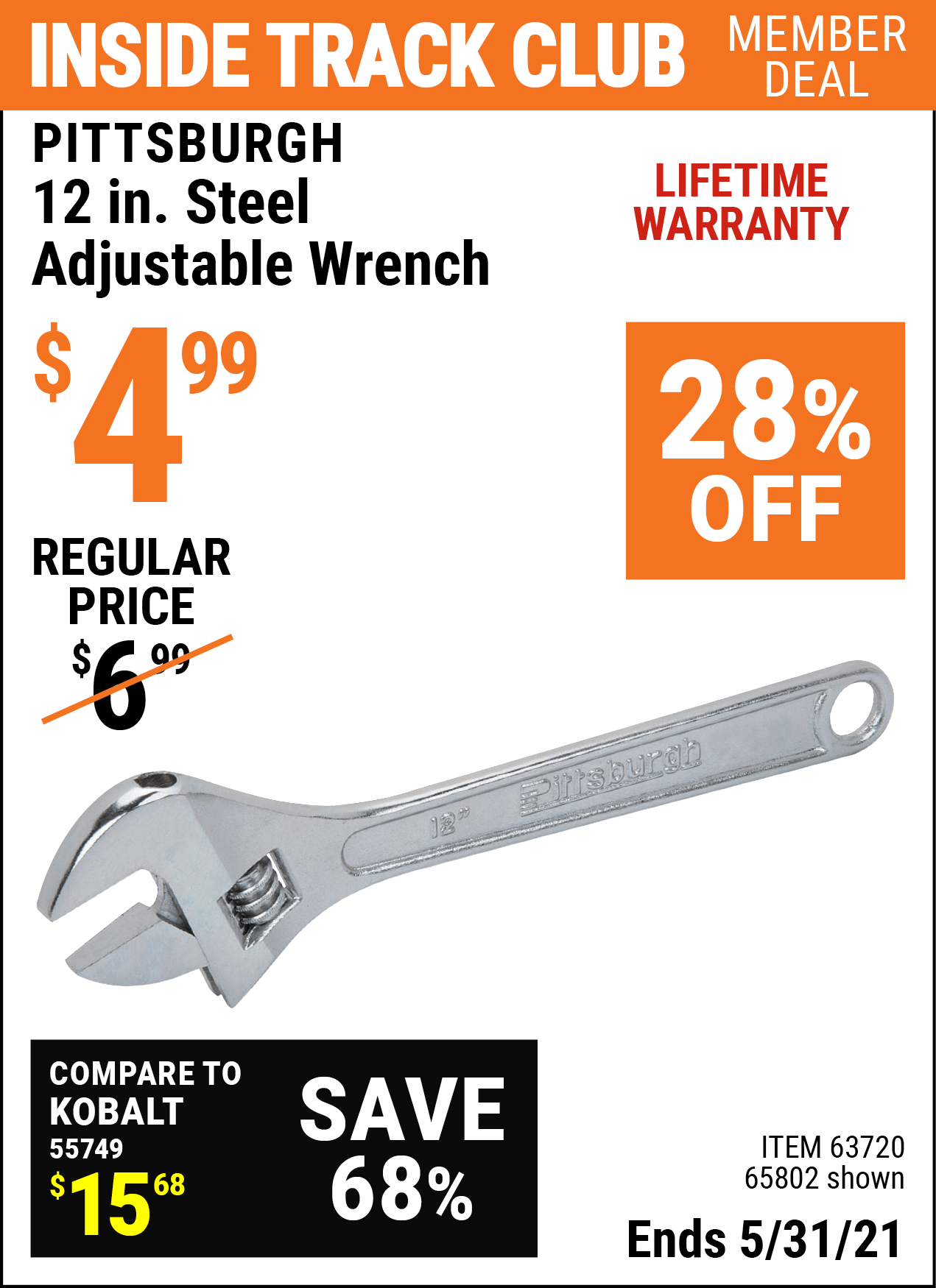 PITTSBURGH 12 in. Steel Adjustable Wrench for 4.99 Harbor Freight