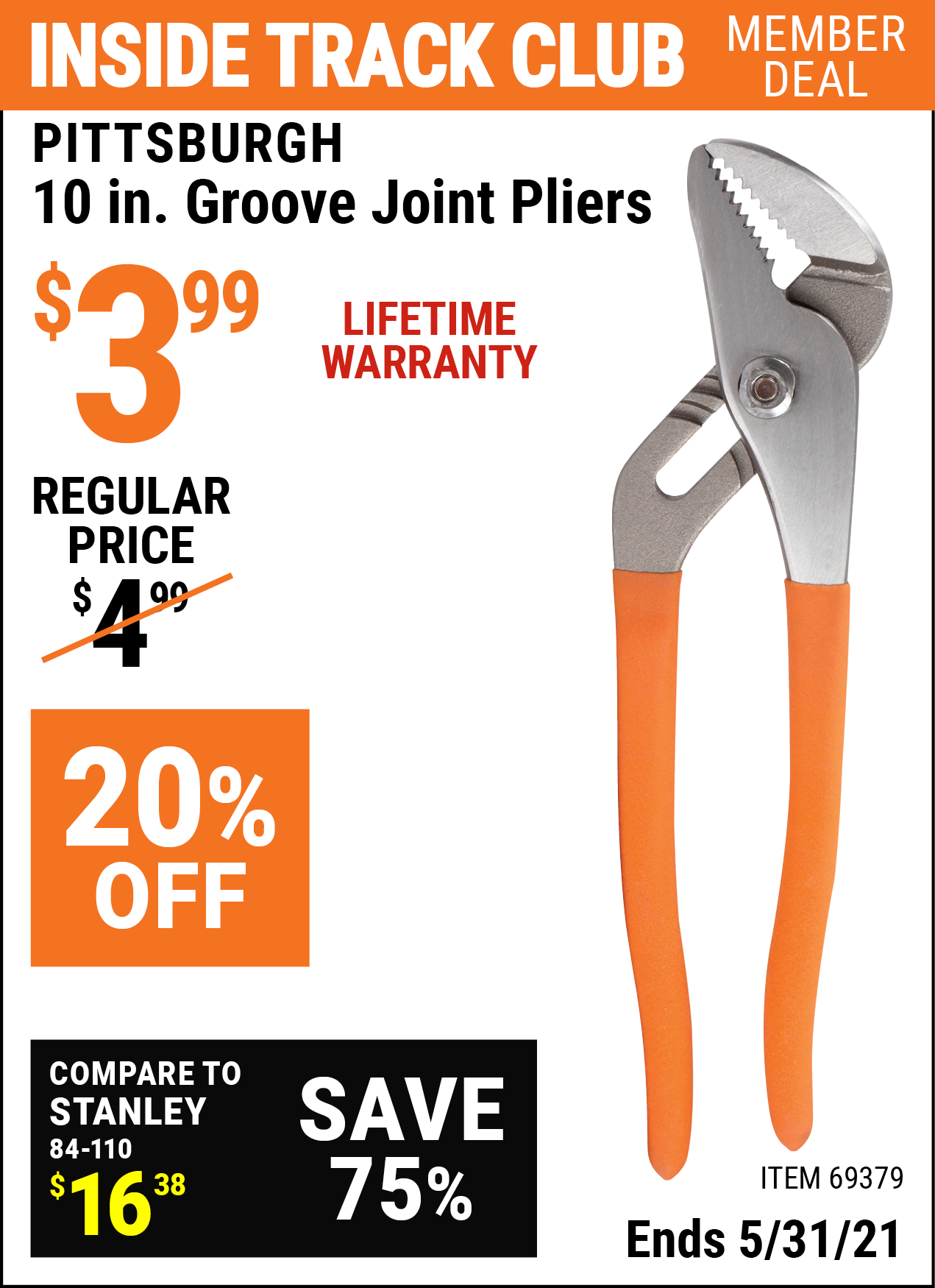 PITTSBURGH 10 in. Groove Joint Pliers for 3.99 Harbor Freight Coupons