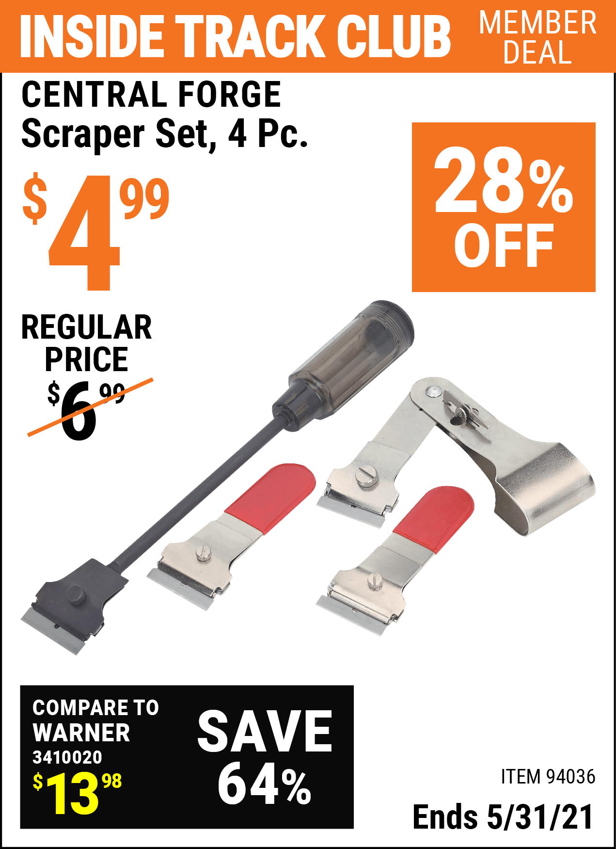 CENTRAL Scraper Set 4 Pc. for 4.99 Harbor Freight Coupons