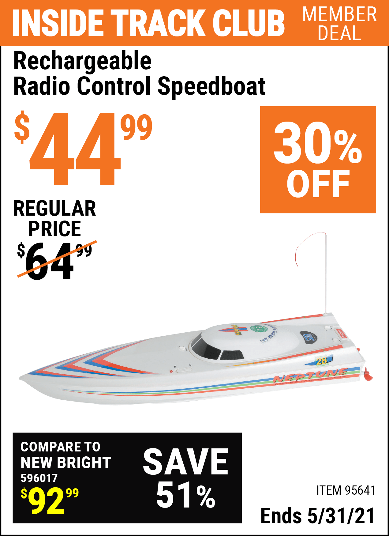 Rechargeable Radio Control Speedboat for 44.99 Harbor Freight Coupons
