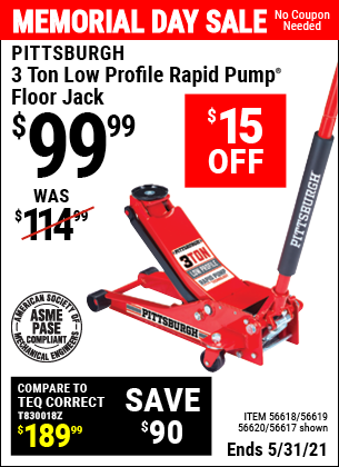 PITTSBURGH AUTOMOTIVE 3 Ton Low Profile Steel Heavy Duty Floor Jack With Rapid  Pump for $99.99 – Harbor Freight Coupons