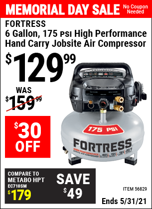 FORTRESS 6 Gallon 175 PSI High Performance Hand Carry Jobsite Air
