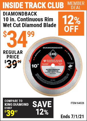 DIAMONDBACK 10 in. Continuous Rim Wet Cut Diamond Blade for $34.99