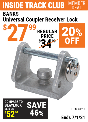 Inside Track Club members can buy the EZ Lock Trailer Lock (Item 98518) for $27.99, valid through 7/1/2021.