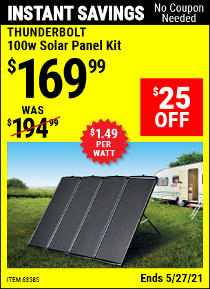 THUNDERBOLT MAGNUM SOLAR 100 Watt Solar Panel Kit for $169.99 – Harbor ...