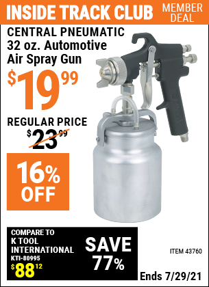 CENTRAL PNEUMATIC 32 oz. Heavy Duty Automotive Air Spray Gun for $19.99 ...