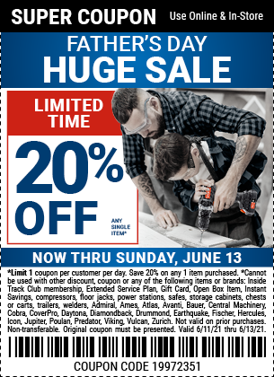 Off Any Single Item Now Through Sunday June 13 Harbor Freight Coupons