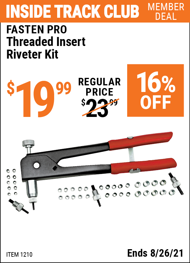 FASTENPRO Threaded Insert Riveter Kit 45 Pc. for 19.99 Harbor