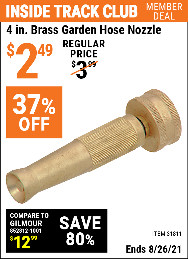 4 In. Brass Garden Hose Nozzle for 2.49 Harbor Freight Coupons