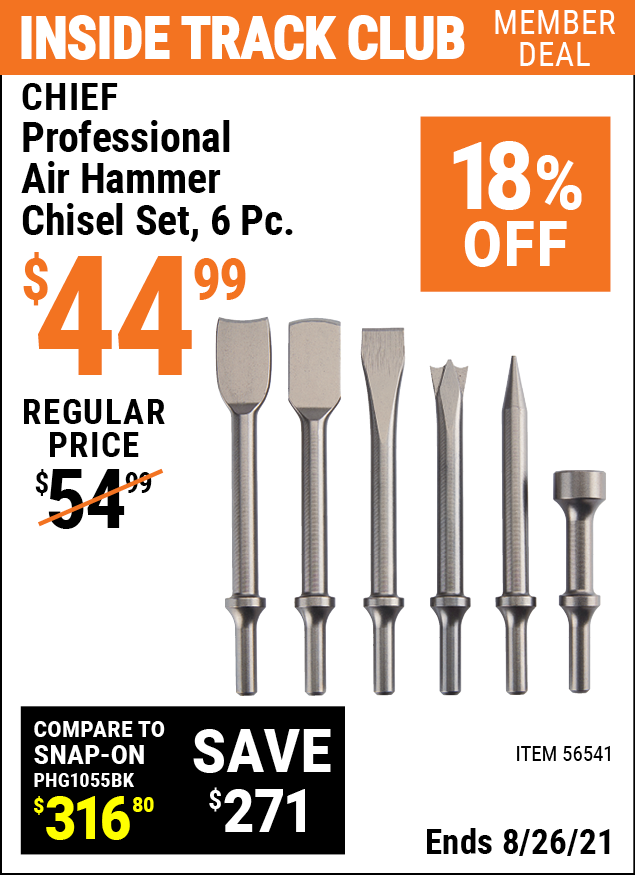 CHIEF Professional 6 Pc. Air Hammer Chisel Set for $44.99 – Harbor